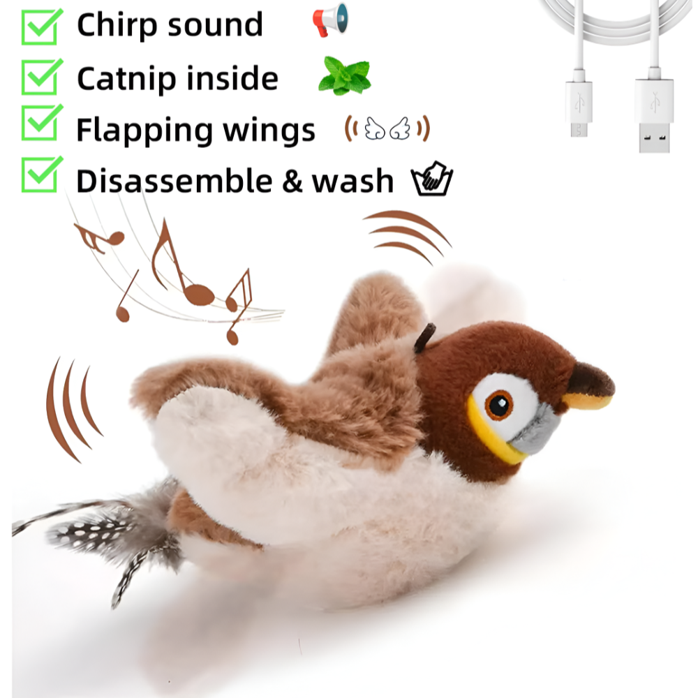 FlutterChirp Cat Toy – Rechargeable Flapping Bird with Catnip & Realistic Sounds